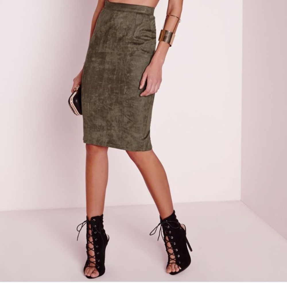 Missguided khaki olive suede skirt 6